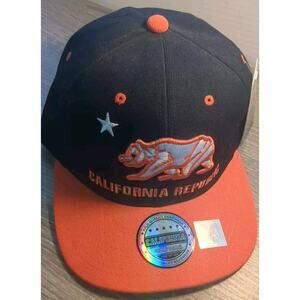 CALIFORNIA REPUBLIC EMBROIDERED SNAPBACK Orange And Black BASEBALL CAP HAT